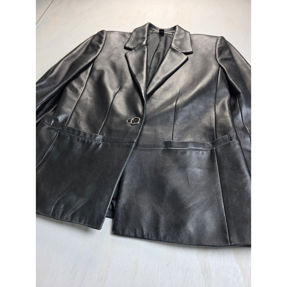 Linda Allard Ellen Tracy Black Leather Blazer Petite 10 Minimalist Luxury
